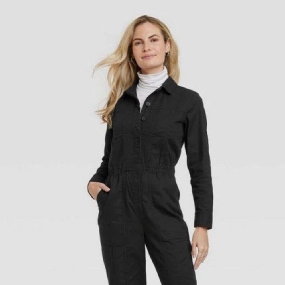 Black Long Sleeve Coverall Jumpsuit